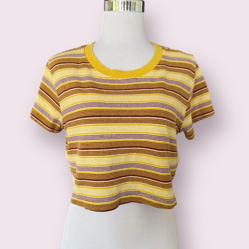 Urban Outfitters Yellow & Brown Striped Crop Tee - Picture 2 of 4
